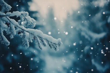 Winter landscape features a snowy forest during a serene Christmas snowfall, Winter landscape during snowfall Winter Christmas abstract background on super slow motion