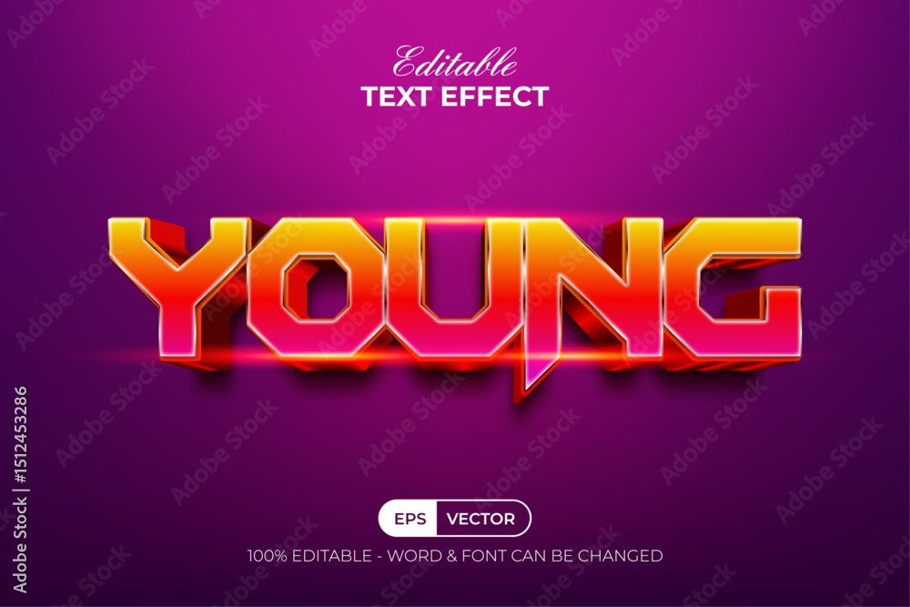 Poster young text effect 3d modern style. editable text effect.