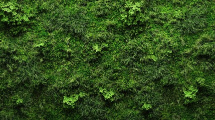 Fototapeta premium Lush green vertical garden wall with dense foliage and diverse plant textures for natural design inspiration