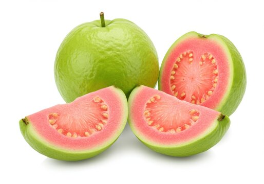 Fresh guava fruit slices isolated on white background