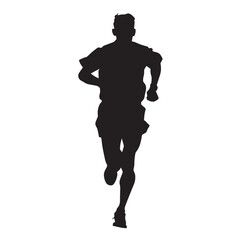 Marathon Runner Running Front Silhouette , black silhouettes isolated on white background
