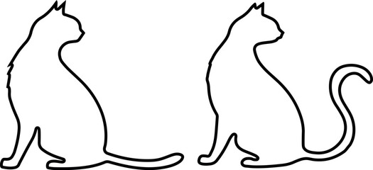 outlined silhouettes of two cats sitting in side profile view with curled tails, created in minimalist  for pet-themed 