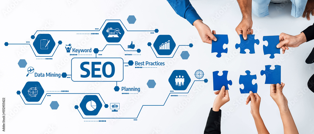 Leinwandbilder this image depicts a collaborative effort in seo strategy development featuring puzzle pieces interc