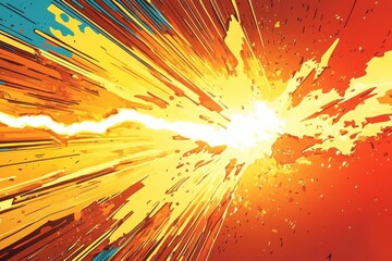 Dynamic explosion background with vibrant colors and comic-style zoom lines conveying energy and movement in an abstract design