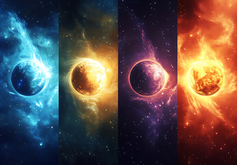 Cosmic Elements Four Planetary Nebulae in Vibrant Hues