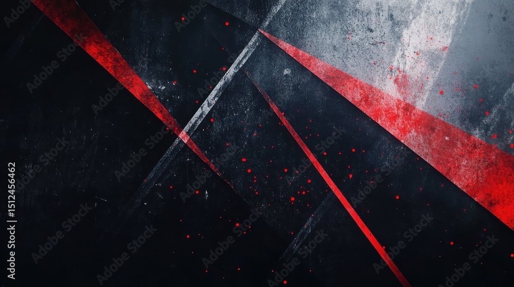 Poster abstract black and red grunge background with diagonal lines and dots.