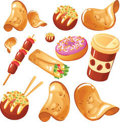 set of food and drinks