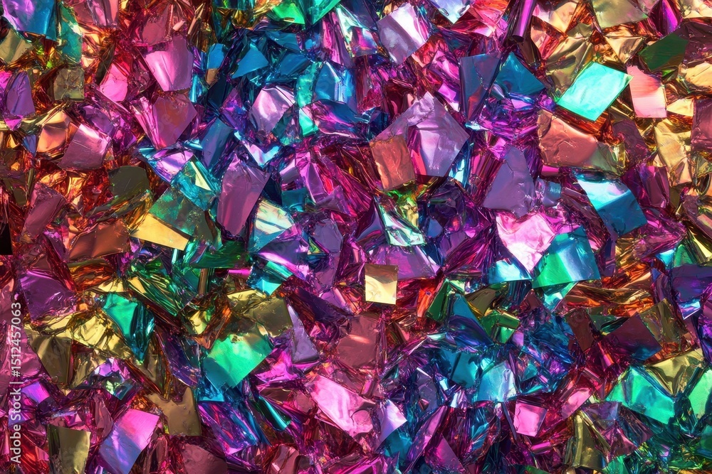 Poster vibrant holographic rainbow foil texture creating a dazzling iridescent effect in abstract compositi