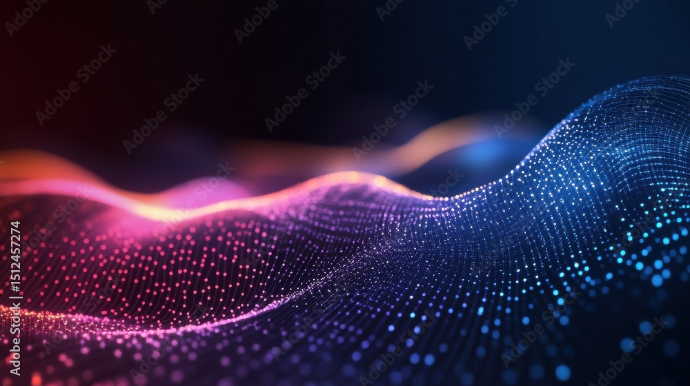 Poster smart city and abstract dot point connect with gradient line and aesthetic intricate wave line desig