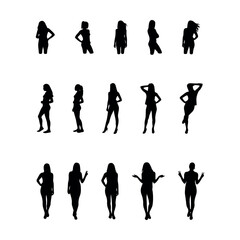 Fototapeta premium Collection of Women Silhouettes in Various Poses-Female Figures Set.