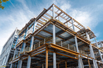 Exposed steel framework looms, testament to progress, standing tall and promising