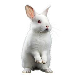 Cute White Bunny Standing Upright Isolated on Transparent Background

