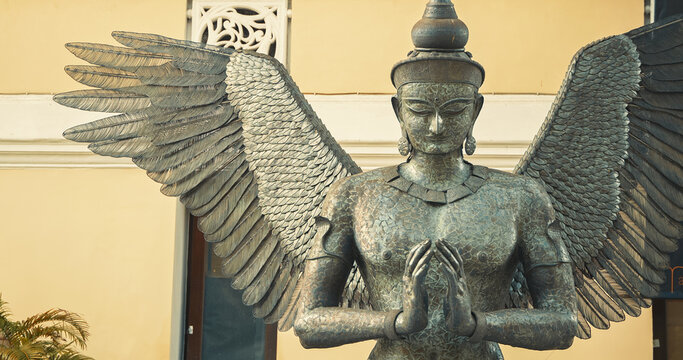 New Delhi, India - February 05, 2024: Close-up Of Statue Of Vishnu Garuda. Located Near Bikaner House. Sculptor Satish Gupta. Surrender. Mahavishnu Or Great Vishnu Is Principal Deity In Vaishnavism