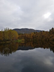 Autumn Reflections in Mountain Pond, Finnmark, Norway