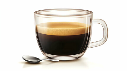 Glass Espresso Cup With Foam And Spoon On White Background