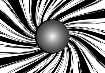 Remolino en blanco y negro con botón central. Composición abstracta en blanco y negro