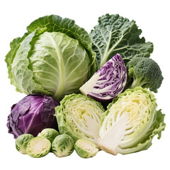 Fototapeta premium Assortment of fresh cabbages broccoli and brussels sprouts