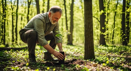 An old person planting a tree on World Environment Day.