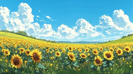 Obraz premium Sunflower in the field with daylight and vivid blue sky, Sunflowers also a popular economic crop to bring seeds to be consumed Including the extraction of sunflower oil, popular among health lovers. 