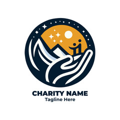 Charity logo, donation design, nonprofit symbol, humanitarian icon, volunteer branding, fundraising graphic, community support badge, kindness emblem, social cause identity for organization branding