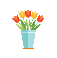 Colorful tulips in a light blue vase spring flowers