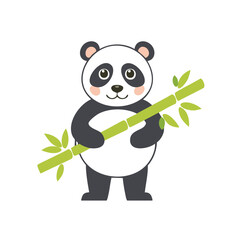 Adorable panda bear holding bamboo cartoon illustration