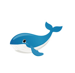 Adorable cartoon blue whale ocean animal illustration