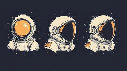 Astronautics logo set. Rocket space labels, astronaut badges and space travel emblems illustration , no logos, no brands