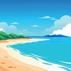 
Empty beach with clear blue water stretching under a bright sky inviting tranquility and relaxation flat vector illustration
