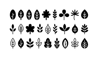 Simple Leaf Silhouette Vector Set, Minimalist Botanical and Nature Icons Collection, Plant Design Elements