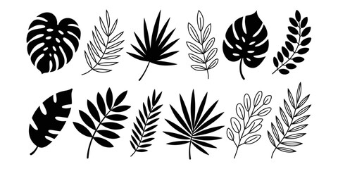 Black Tropical Leaf Silhouette Vector Collection, Exotic Jungle and Botanical Foliage Set, Nature Inspired Leaf Designs