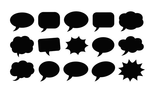 Speech Bubbles Silhouette Vector Set, Comic Style Dialogue and Thought Balloons Collection, Chat and Communication Icons