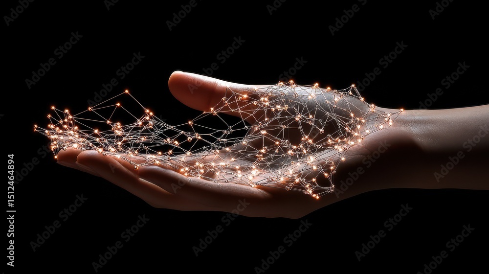 Aufkleber hand holding a network of data connections representing technological progress and. digital innovati