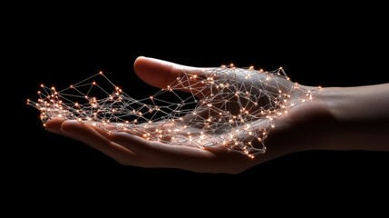 Hand holding a network of data connections representing technological progress and. digital innovation