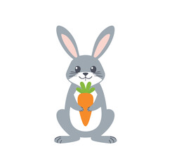 Cute gray bunny holding a carrot illustration