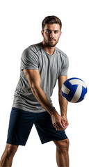 Fototapeta premium Focused Volleyball Athlete Male Caucasian Holding Ball Transparent Background