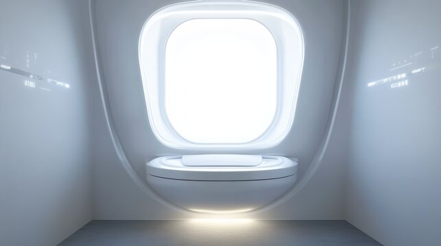 An empty, illuminated corridor with a sleek white background, showcasing a futuristic triangular sci-fi tunnel in a minimalist technological design, highlighted by abstract white lights.