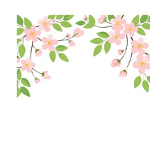 Delicate pink blossoms corner frame spring floral design