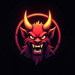 Fiery Red Demon Mascot Logo with Yellow Horns