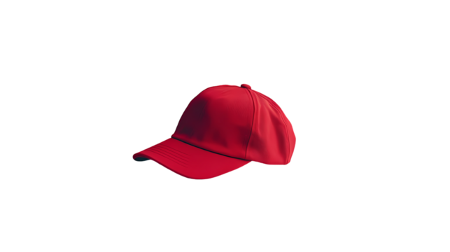 Isolated red baseball cap with a curved brim and a button on top   isolated on transparent background