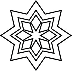 Eight-Pointed Geometric Star Mandala in Black Line Design on White
