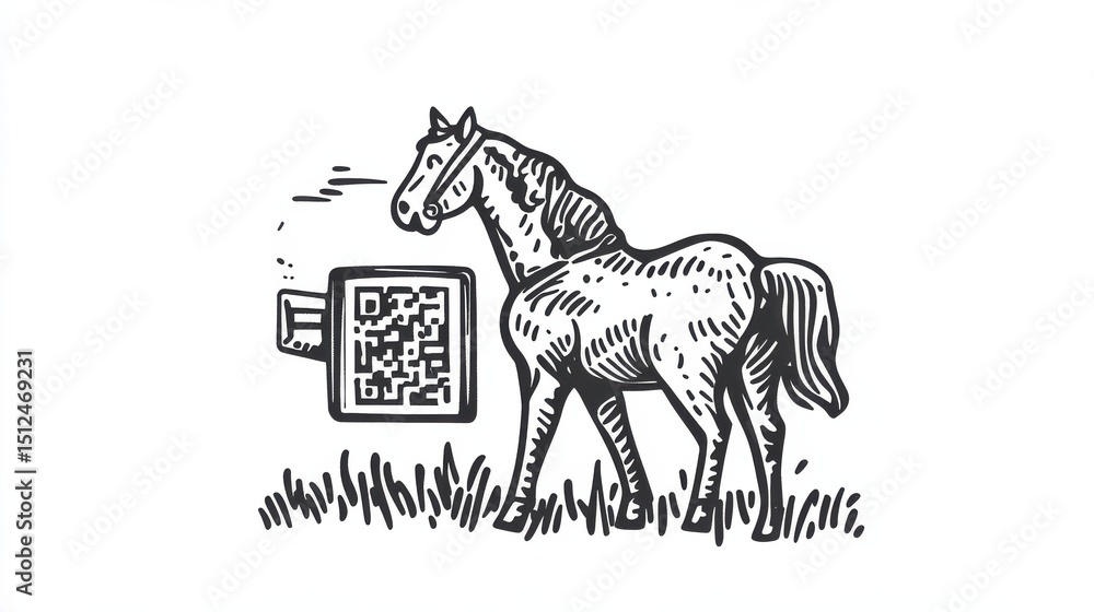 Poster mobile phone scanning qr code hand drawn outline doodle icon. digital technology, qr code reader app