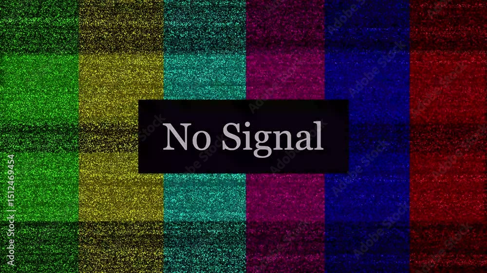 Poster static television screen displaying no signal with color bars and noise background abstract illustra