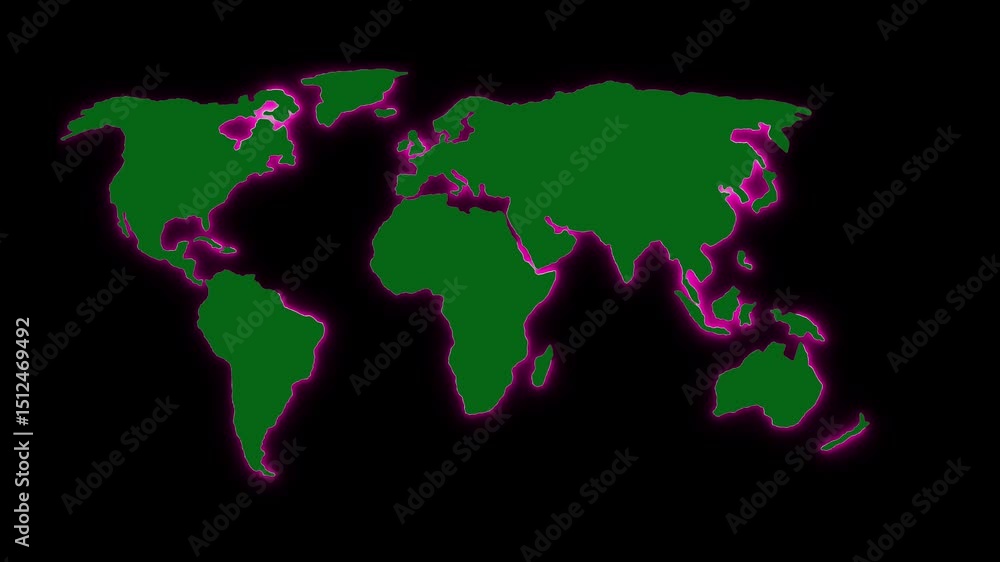 Poster animated world map with glowing edges on a black background depicting global awareness and connectiv