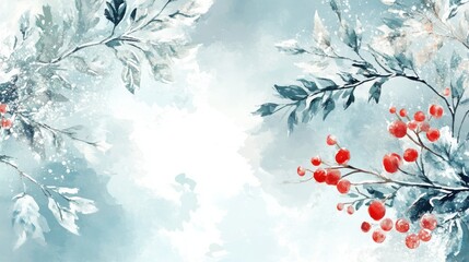 Winter background design. with watercolor brush texture, Flower and botanical leaves watercolor hand drawing. Abstract art wallpaper design for wall arts, wedding and VIP invite card. Vector EPS10 il