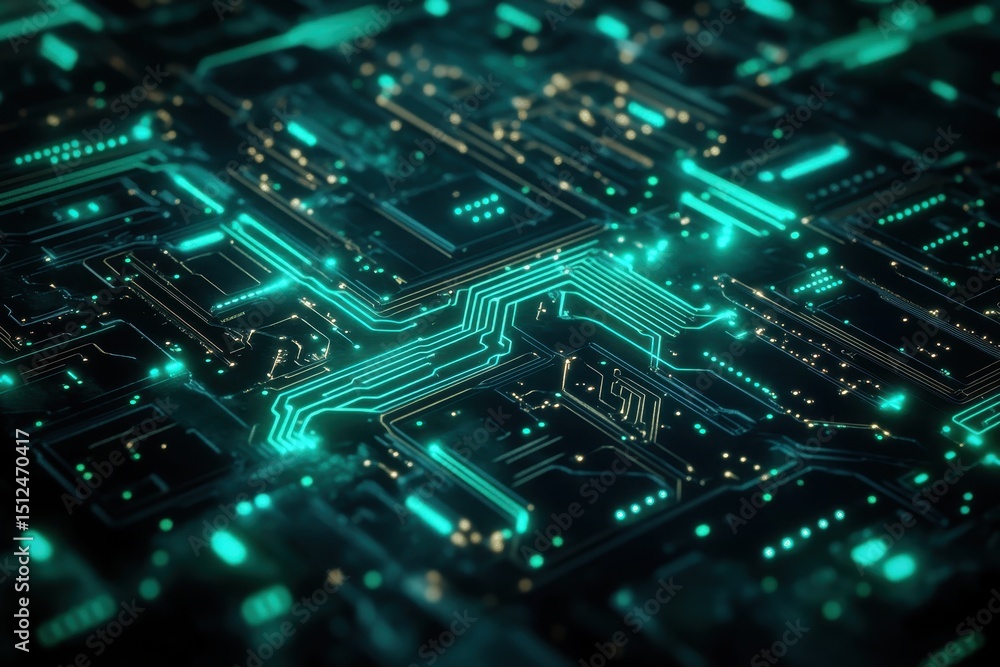 Poster hightech web design backdrop featuring intricate circuit patterns and luminous accents in a dark set