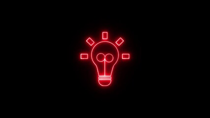 Glowing neon light bulb icon against a black background symbolizing bright ideas and creative solutions for digital concepts - Powered by Adobe