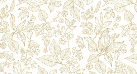 Obraz premium Elegant Beige Floral Pattern on Soft White Background 