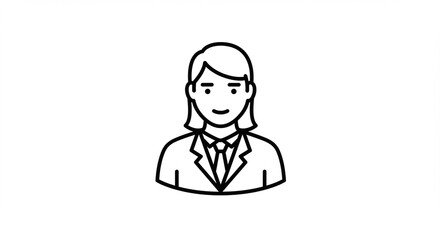 Professional female icon smiles wearing suit in minimalist style business setting simple presentation