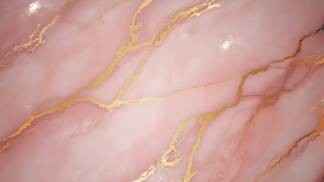 Elegant blush pink marble texture with golden veins background